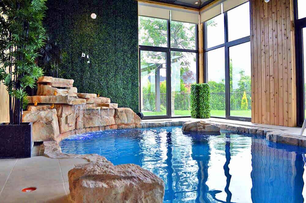 Indoor pool with RicoRock waterfall