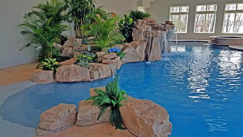 Custom Rock Work on an Indoor Pool