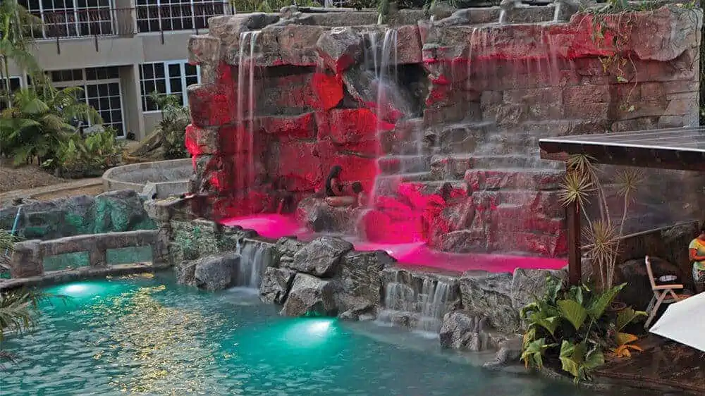 Custom RicoRock Waterfall w/ Lighting at Jacana Resort
