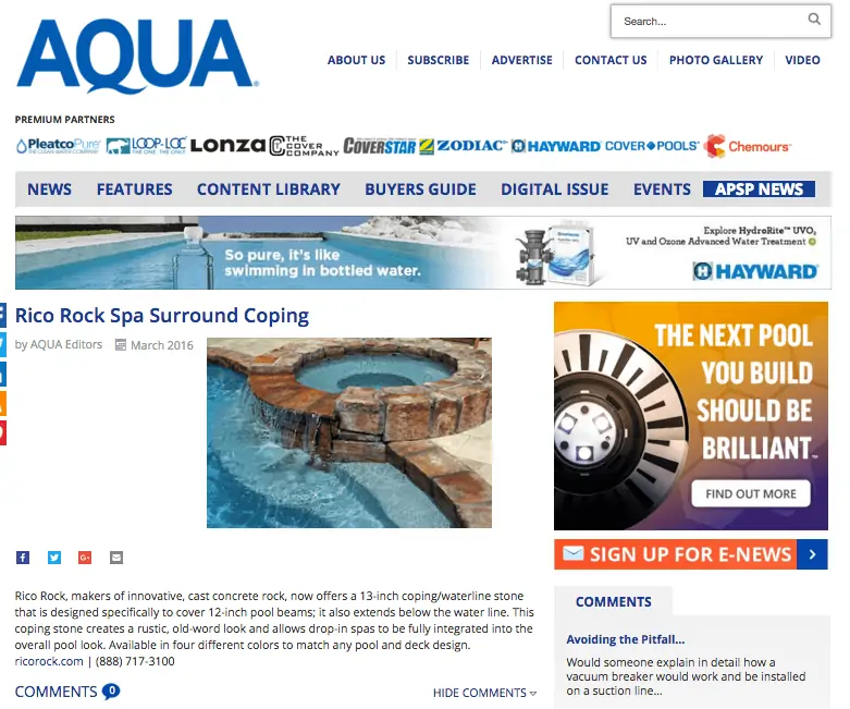 Spa Surround Coping in Aqua Magazine