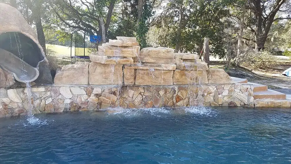 Pool Remodel Featuring RicoRock Waterfalls in Oklahoma Sandstone