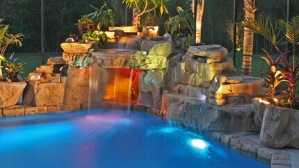 Swimming Pool Waterfalls by RicoRock®, Inc. - A new way to build custom swimming pool waterfalls.