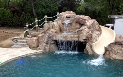 Behind the scenes: Installation of custom grotto with slide