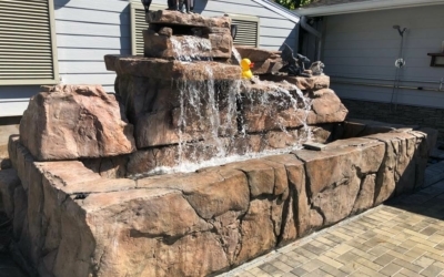 4-foot double waterfall adds drama to custom-built pond